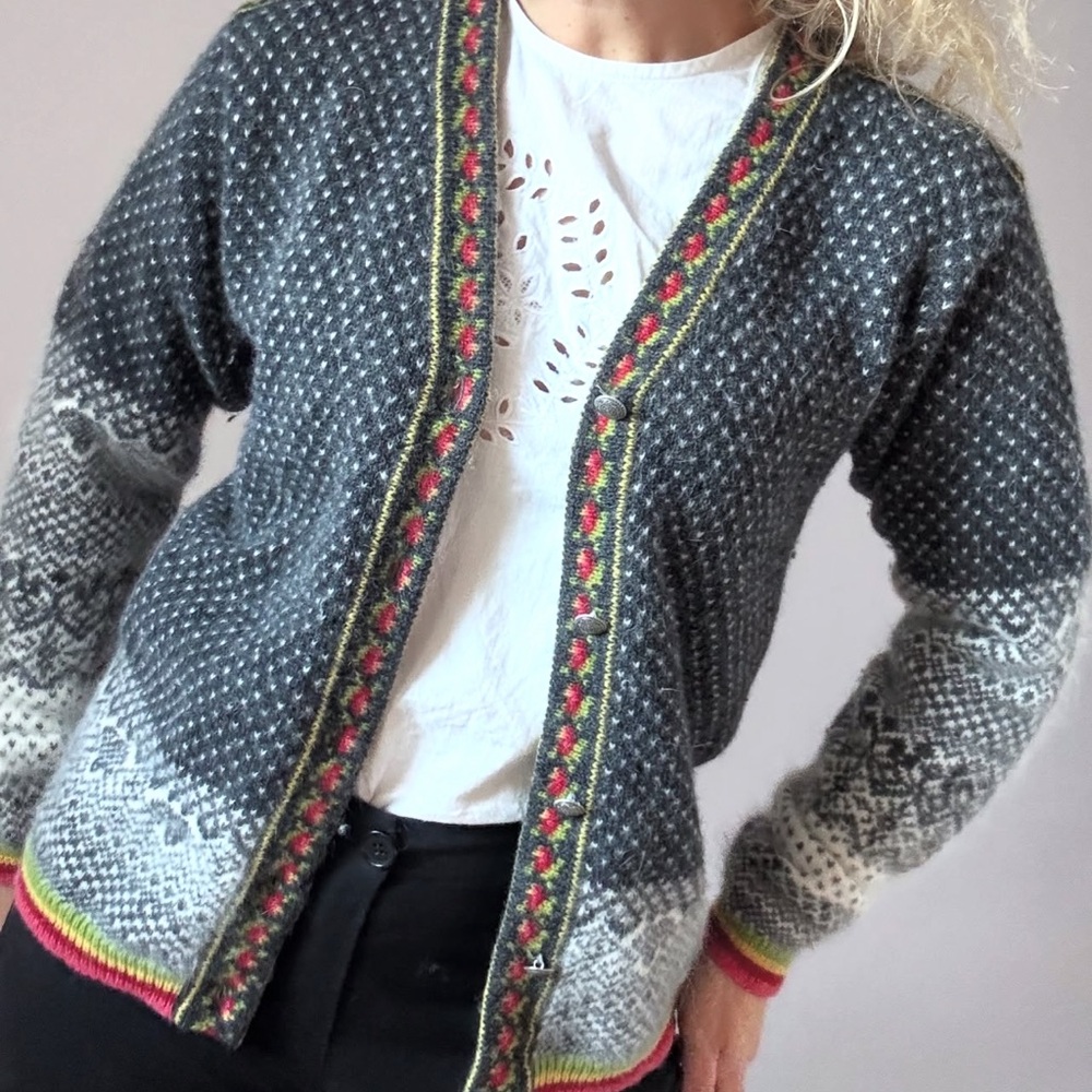 LIMITED Angora Cardigan Sweater Womens M Angora Wool Dark Cottage Core Buttons